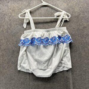 Lilly Pulitzer Tank Top Camisole Womens Small White Blue Embroidered Ruffle
